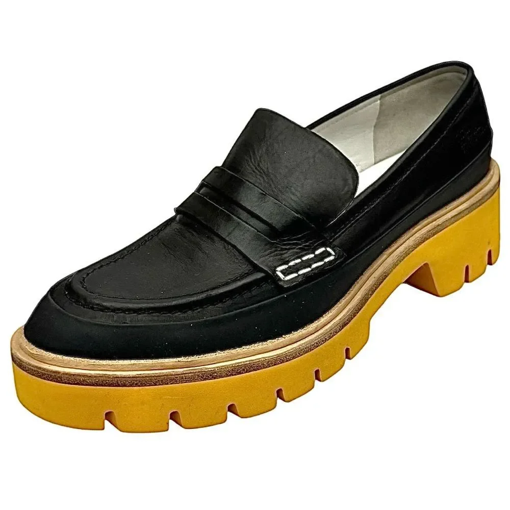 Anthropologie Oncept Heeled Loafers Black Yellow Womens Size 9 Boho Hipster NWOB